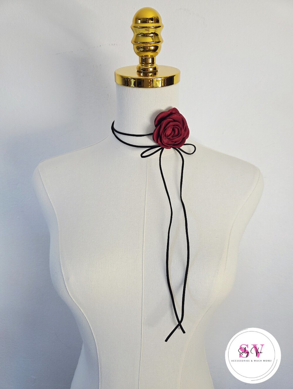 Burgundy rose choker necklace